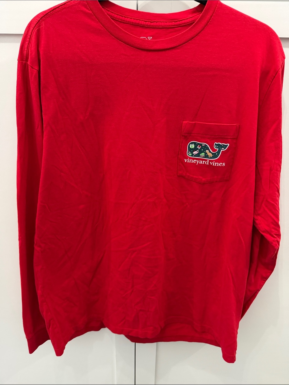Vineyard Vines Christmas Whale Long Sleeve T Shirt Mens Large Red Holiday